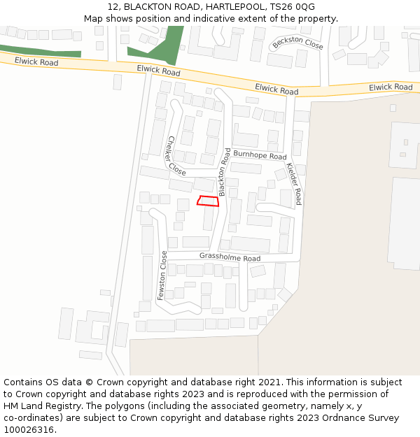 12, BLACKTON ROAD, HARTLEPOOL, TS26 0QG: Location map and indicative extent of plot