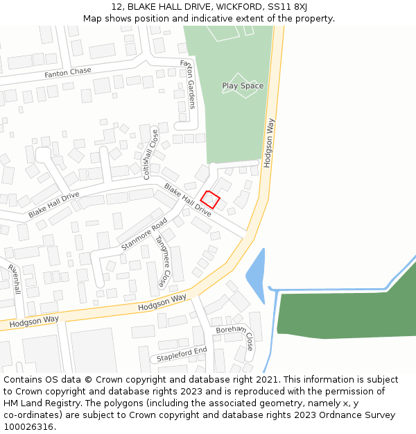12, BLAKE HALL DRIVE, WICKFORD, SS11 8XJ: Location map and indicative extent of plot