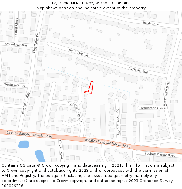 12, BLAKENHALL WAY, WIRRAL, CH49 4RD: Location map and indicative extent of plot