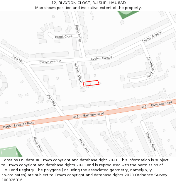 12, BLAYDON CLOSE, RUISLIP, HA4 8AD: Location map and indicative extent of plot