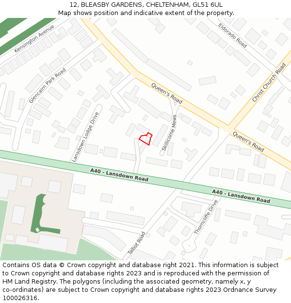 12, BLEASBY GARDENS, CHELTENHAM, GL51 6UL: Location map and indicative extent of plot