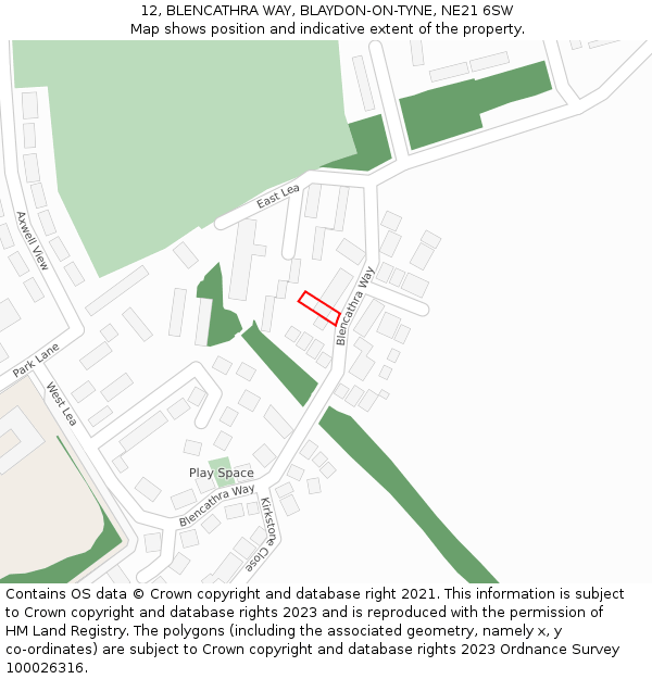 12, BLENCATHRA WAY, BLAYDON-ON-TYNE, NE21 6SW: Location map and indicative extent of plot