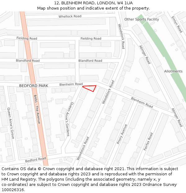 12, BLENHEIM ROAD, LONDON, W4 1UA: Location map and indicative extent of plot