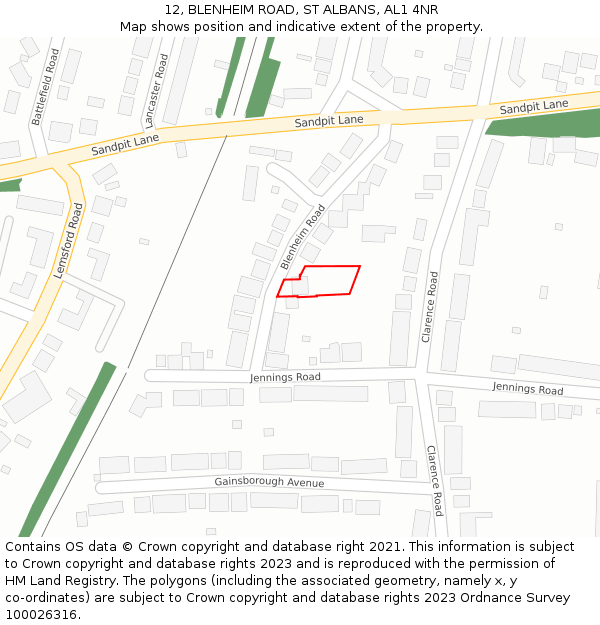 12, BLENHEIM ROAD, ST ALBANS, AL1 4NR: Location map and indicative extent of plot