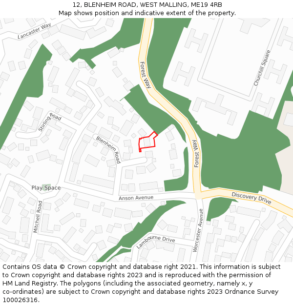 12, BLENHEIM ROAD, WEST MALLING, ME19 4RB: Location map and indicative extent of plot