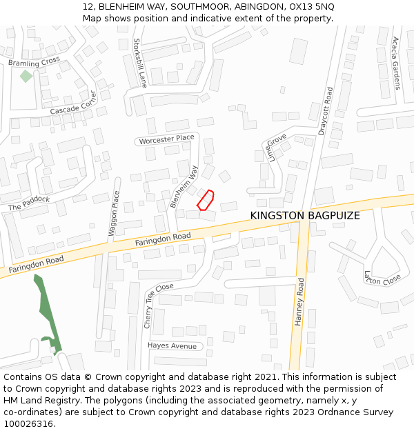 12, BLENHEIM WAY, SOUTHMOOR, ABINGDON, OX13 5NQ: Location map and indicative extent of plot