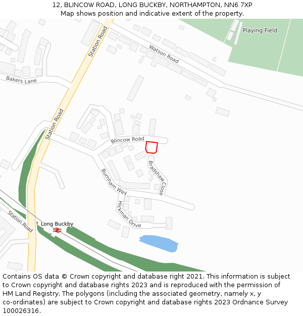 12, BLINCOW ROAD, LONG BUCKBY, NORTHAMPTON, NN6 7XP: Location map and indicative extent of plot