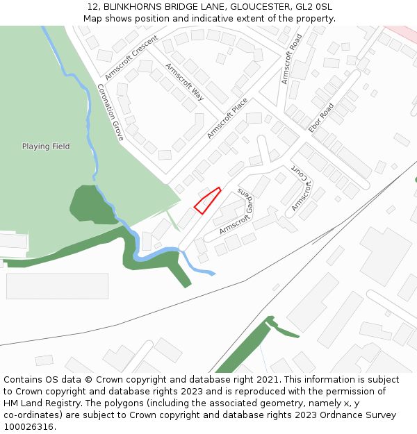 12, BLINKHORNS BRIDGE LANE, GLOUCESTER, GL2 0SL: Location map and indicative extent of plot