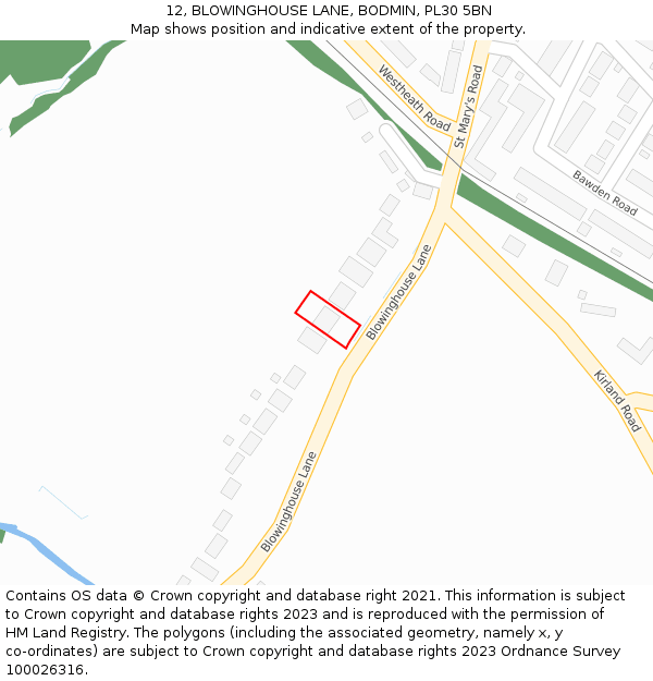 12, BLOWINGHOUSE LANE, BODMIN, PL30 5BN: Location map and indicative extent of plot