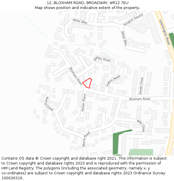 12, BLOXHAM ROAD, BROADWAY, WR12 7EU: Location map and indicative extent of plot