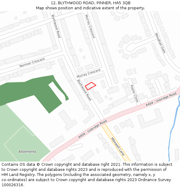 12, BLYTHWOOD ROAD, PINNER, HA5 3QB: Location map and indicative extent of plot