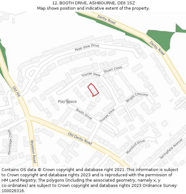 12, BOOTH DRIVE, ASHBOURNE, DE6 1SZ: Location map and indicative extent of plot