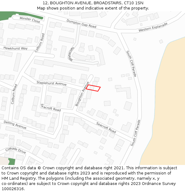 12, BOUGHTON AVENUE, BROADSTAIRS, CT10 1SN: Location map and indicative extent of plot