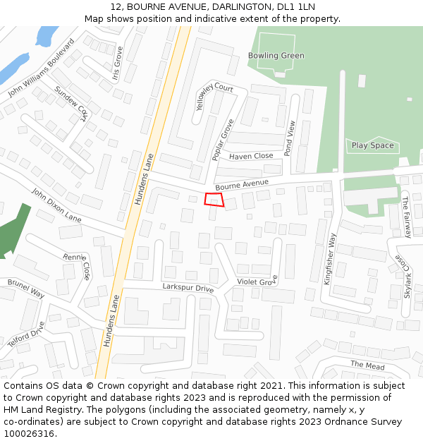 12, BOURNE AVENUE, DARLINGTON, DL1 1LN: Location map and indicative extent of plot