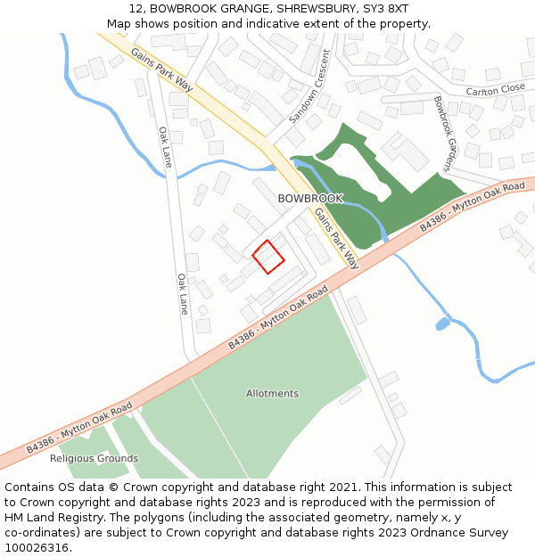 12, BOWBROOK GRANGE, SHREWSBURY, SY3 8XT: Location map and indicative extent of plot