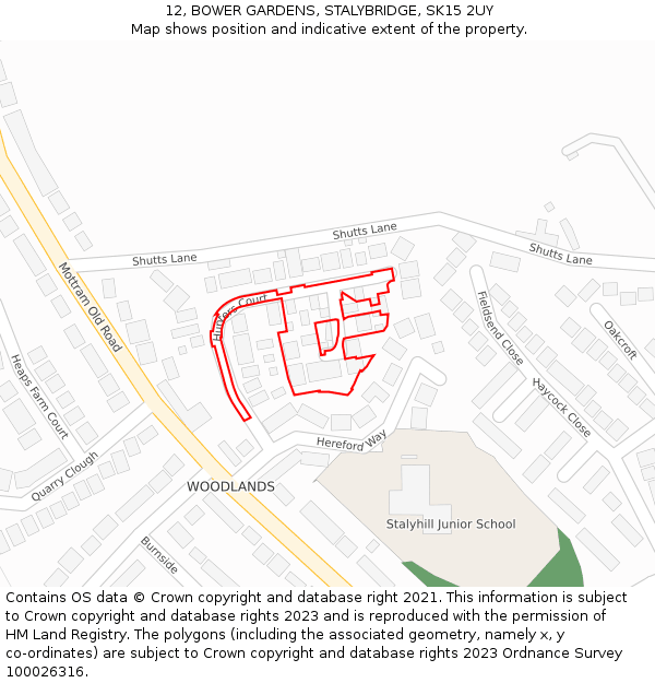12, BOWER GARDENS, STALYBRIDGE, SK15 2UY: Location map and indicative extent of plot