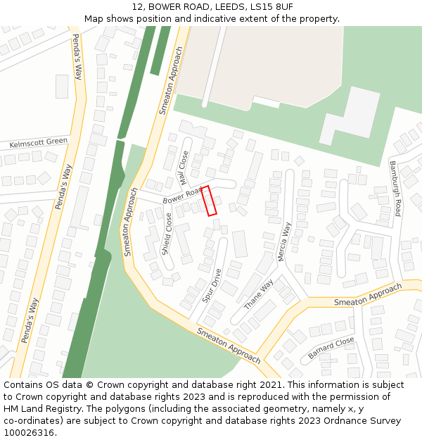 12, BOWER ROAD, LEEDS, LS15 8UF: Location map and indicative extent of plot