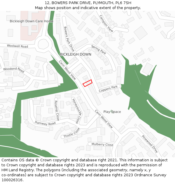 12, BOWERS PARK DRIVE, PLYMOUTH, PL6 7SH: Location map and indicative extent of plot