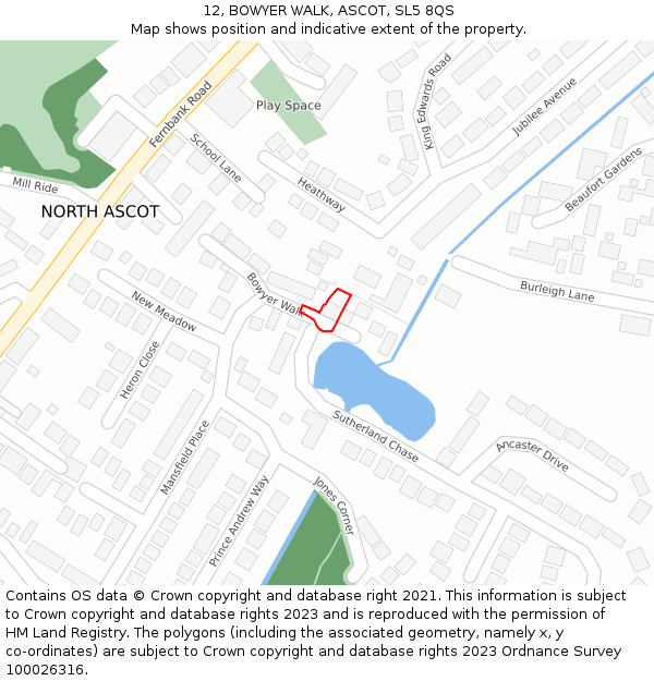 12, BOWYER WALK, ASCOT, SL5 8QS: Location map and indicative extent of plot