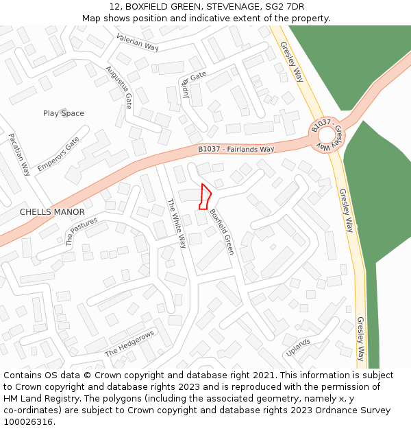 12, BOXFIELD GREEN, STEVENAGE, SG2 7DR: Location map and indicative extent of plot