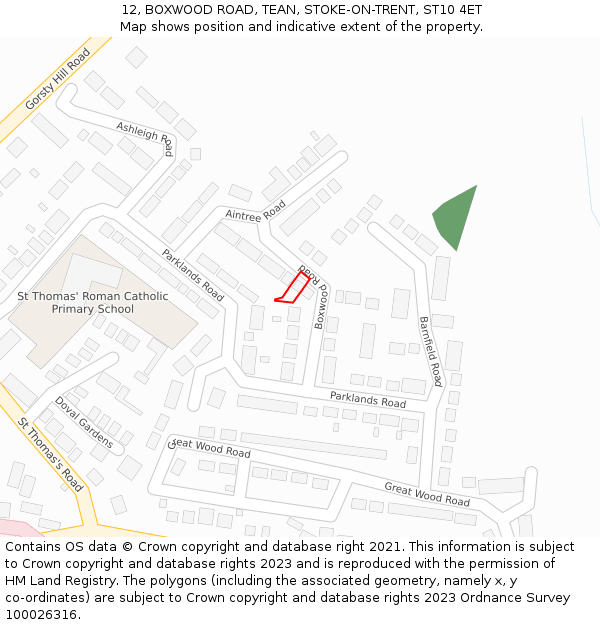 12, BOXWOOD ROAD, TEAN, STOKE-ON-TRENT, ST10 4ET: Location map and indicative extent of plot