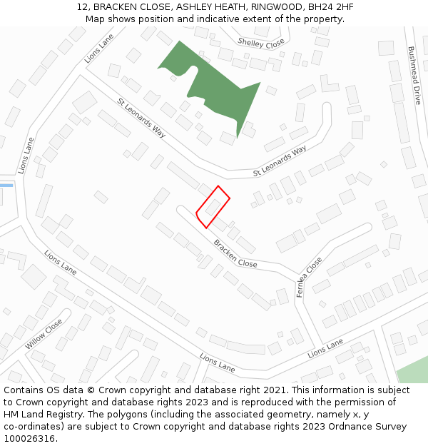 12, BRACKEN CLOSE, ASHLEY HEATH, RINGWOOD, BH24 2HF: Location map and indicative extent of plot