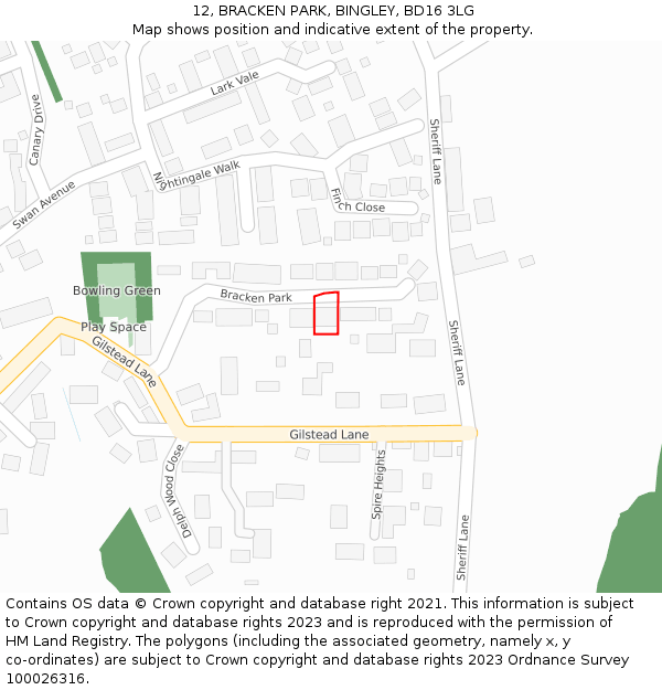 12, BRACKEN PARK, BINGLEY, BD16 3LG: Location map and indicative extent of plot