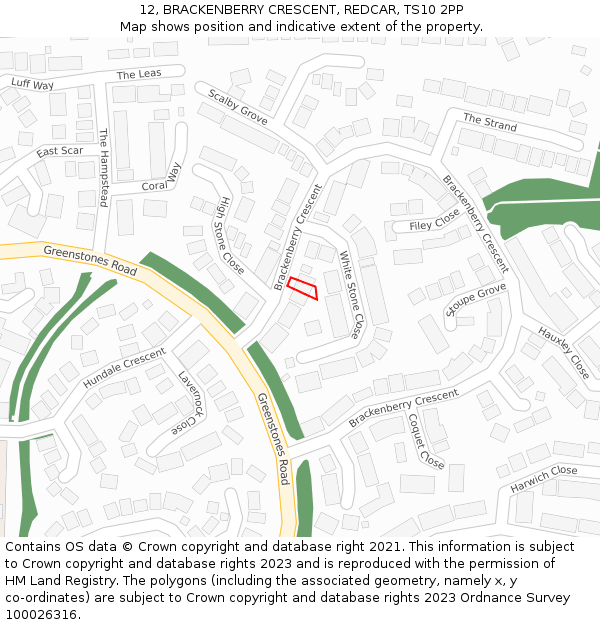 12, BRACKENBERRY CRESCENT, REDCAR, TS10 2PP: Location map and indicative extent of plot