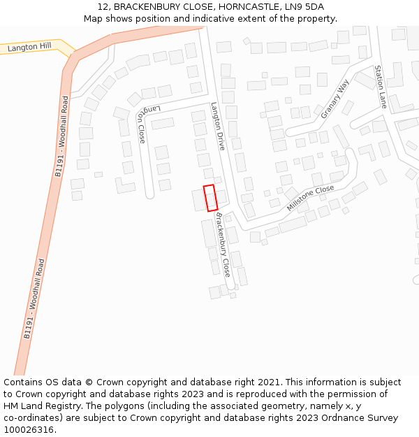 12, BRACKENBURY CLOSE, HORNCASTLE, LN9 5DA: Location map and indicative extent of plot
