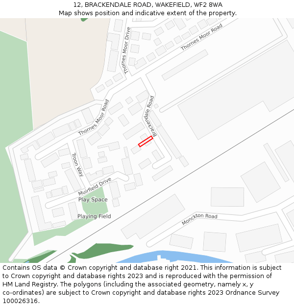 12, BRACKENDALE ROAD, WAKEFIELD, WF2 8WA: Location map and indicative extent of plot