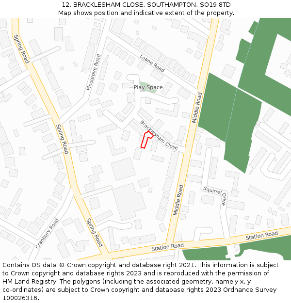 12, BRACKLESHAM CLOSE, SOUTHAMPTON, SO19 8TD: Location map and indicative extent of plot