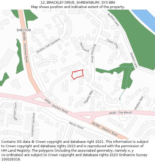 12, BRACKLEY DRIVE, SHREWSBURY, SY3 8BX: Location map and indicative extent of plot