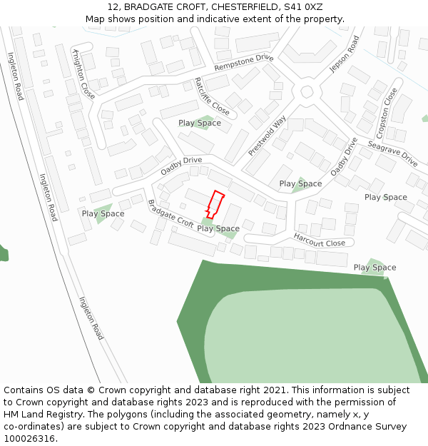 12, BRADGATE CROFT, CHESTERFIELD, S41 0XZ: Location map and indicative extent of plot