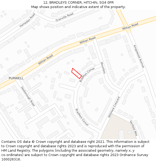 12, BRADLEYS CORNER, HITCHIN, SG4 0PR: Location map and indicative extent of plot