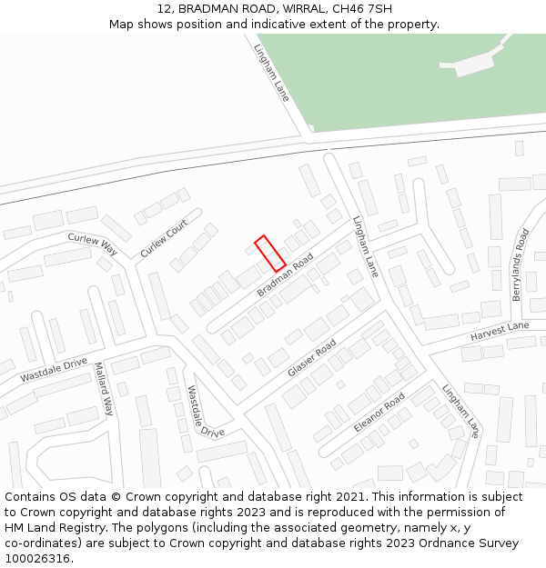 12, BRADMAN ROAD, WIRRAL, CH46 7SH: Location map and indicative extent of plot