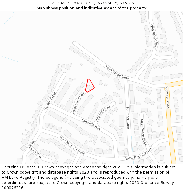 12, BRADSHAW CLOSE, BARNSLEY, S75 2JN: Location map and indicative extent of plot