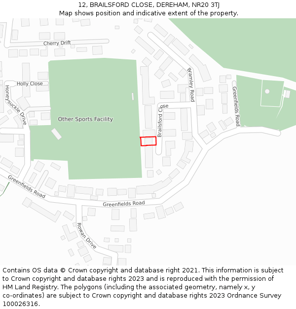 12, BRAILSFORD CLOSE, DEREHAM, NR20 3TJ: Location map and indicative extent of plot