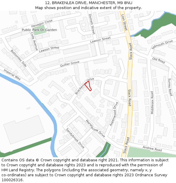 12, BRAKENLEA DRIVE, MANCHESTER, M9 8NU: Location map and indicative extent of plot