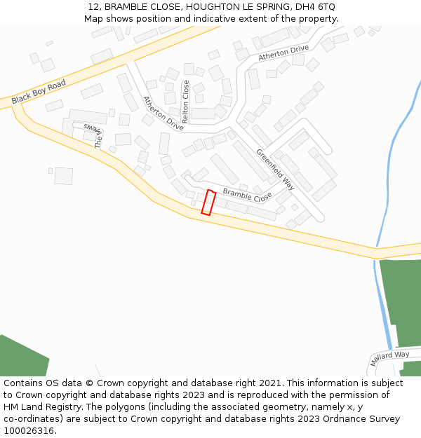 12, BRAMBLE CLOSE, HOUGHTON LE SPRING, DH4 6TQ: Location map and indicative extent of plot