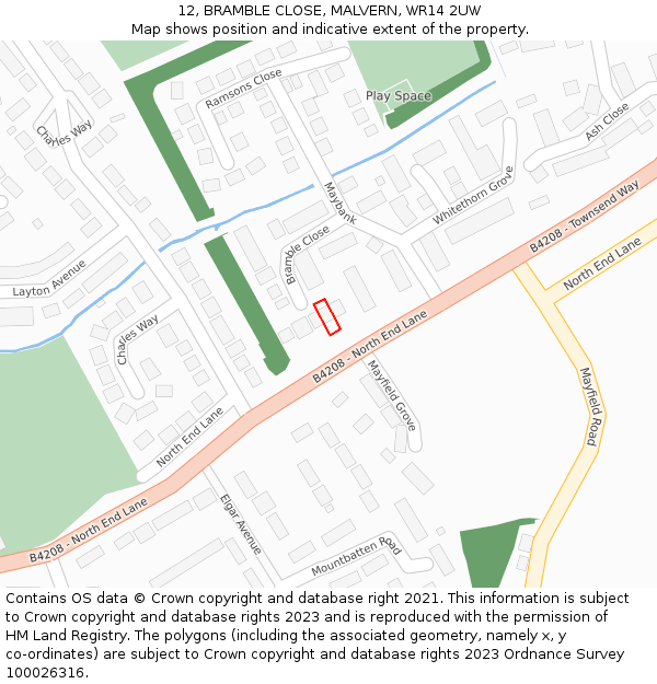 12, BRAMBLE CLOSE, MALVERN, WR14 2UW: Location map and indicative extent of plot