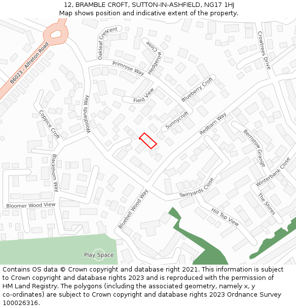 12, BRAMBLE CROFT, SUTTON-IN-ASHFIELD, NG17 1HJ: Location map and indicative extent of plot