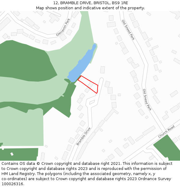 12, BRAMBLE DRIVE, BRISTOL, BS9 1RE: Location map and indicative extent of plot