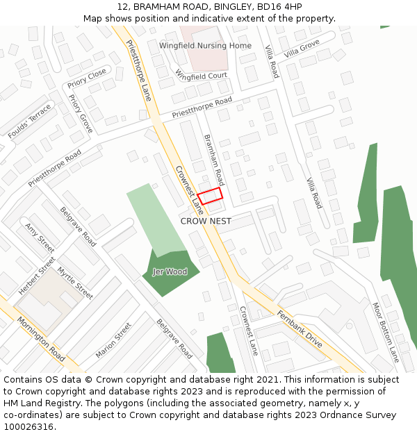 12, BRAMHAM ROAD, BINGLEY, BD16 4HP: Location map and indicative extent of plot