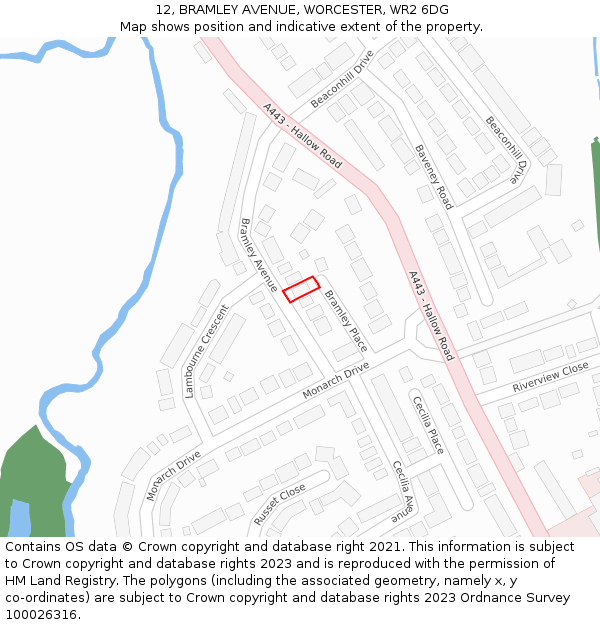 12, BRAMLEY AVENUE, WORCESTER, WR2 6DG: Location map and indicative extent of plot