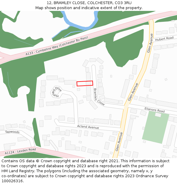 12, BRAMLEY CLOSE, COLCHESTER, CO3 3RU: Location map and indicative extent of plot