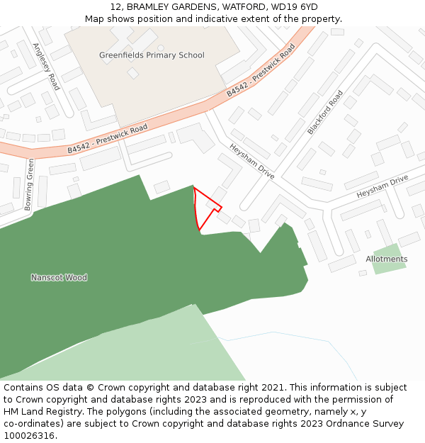 12, BRAMLEY GARDENS, WATFORD, WD19 6YD: Location map and indicative extent of plot