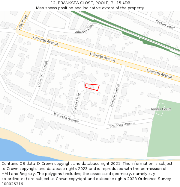 12, BRANKSEA CLOSE, POOLE, BH15 4DR: Location map and indicative extent of plot