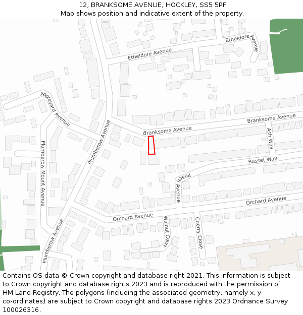 12, BRANKSOME AVENUE, HOCKLEY, SS5 5PF: Location map and indicative extent of plot