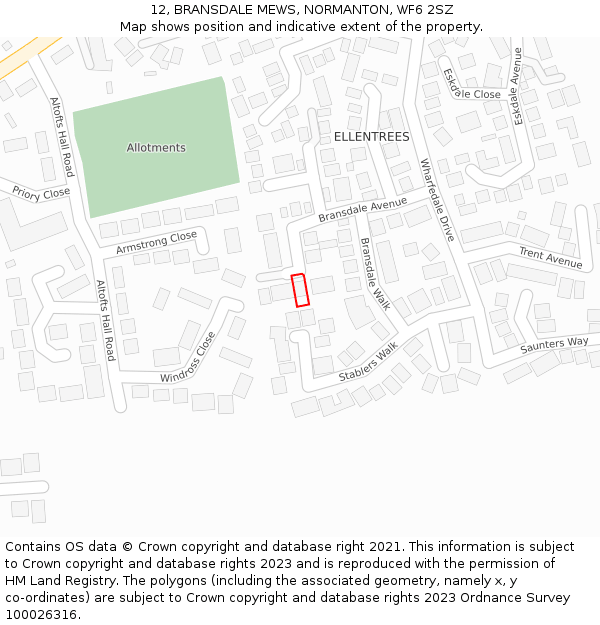 12, BRANSDALE MEWS, NORMANTON, WF6 2SZ: Location map and indicative extent of plot