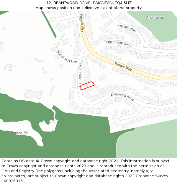 12, BRANTWOOD DRIVE, PAIGNTON, TQ4 5HZ: Location map and indicative extent of plot